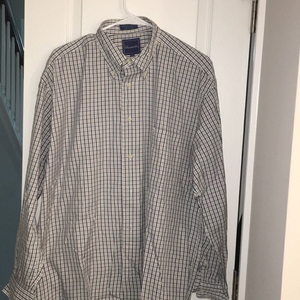 Blue white check plaid Faconnable casual shirt L